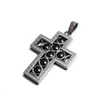 Stainless Steel Cross with Hematite Beads and Greek Key Border